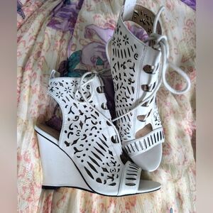 Artelier White Bridal Nicole Miller Wedge Sandals